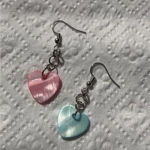 Pink and blue heart mismatched earrings